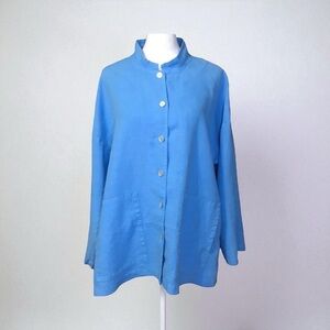 Mosaic USA Linen Button Front Pocket Tunic in Blue Sz M